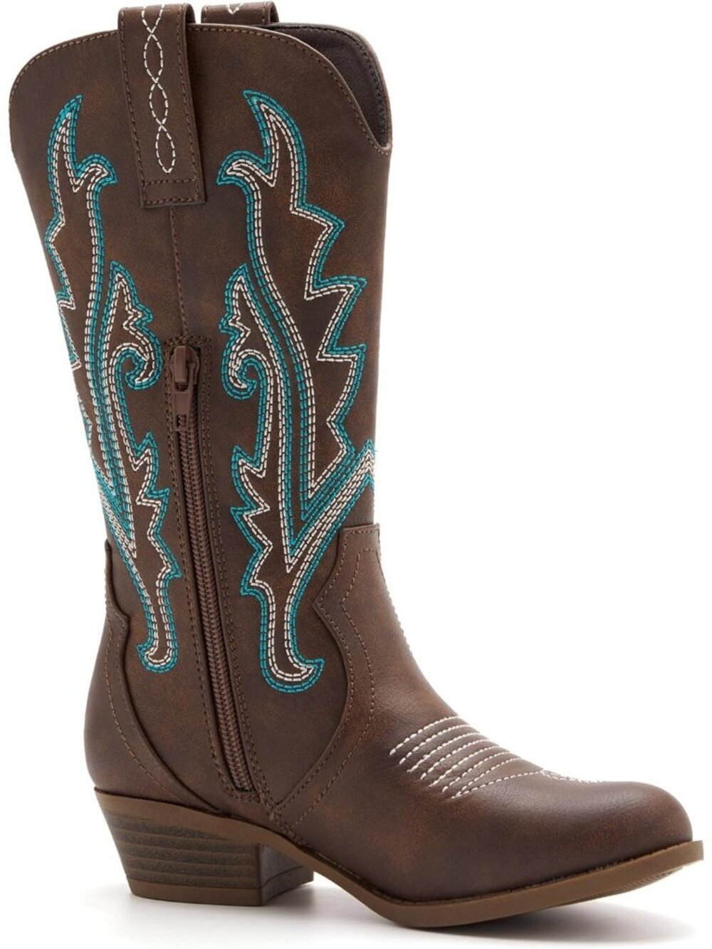 Women's Brown Rubber Western Embroidered Cowgirl Mid Calf Stylish Riding Boots - Picture 3 of 7